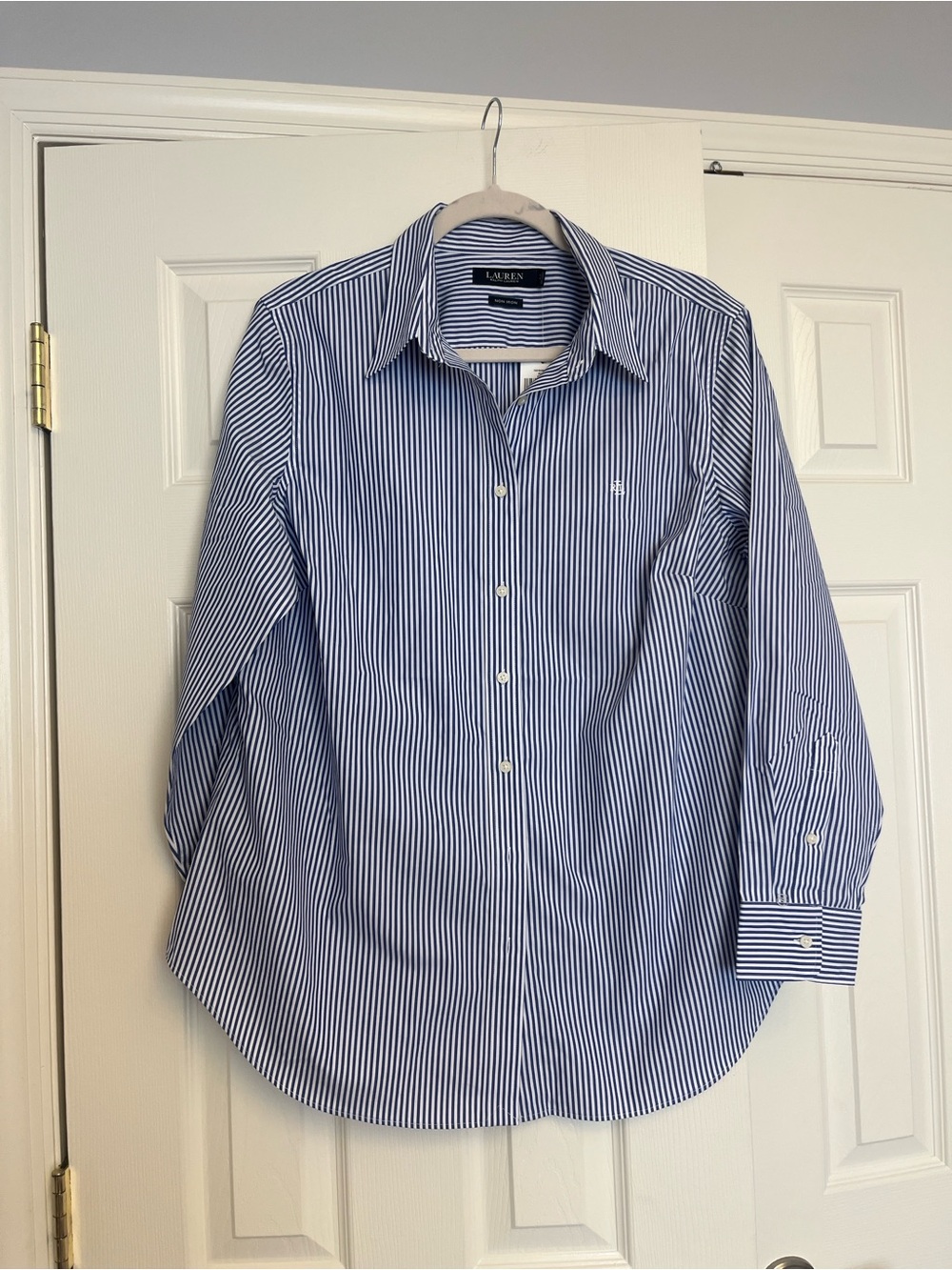 NWT Lauren Ralph Lauren Blue and White Striped Button-Down Shirt